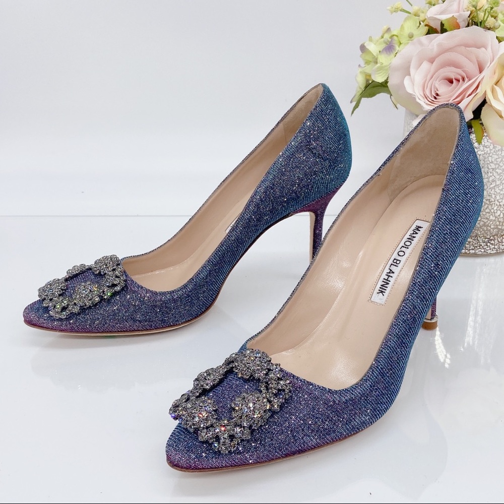 Manolo Blahnik Purple Sparkle Jeweled Pumps